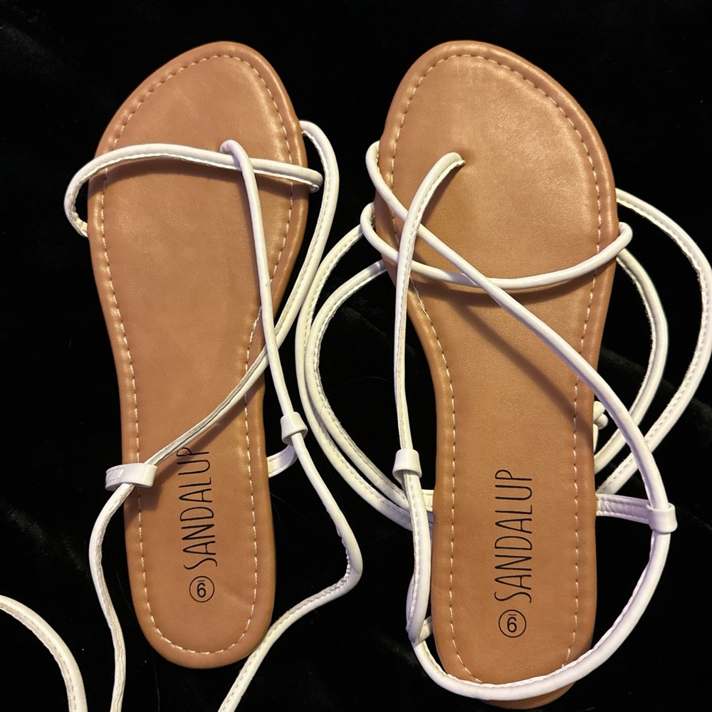 Tan and White strappy sandals